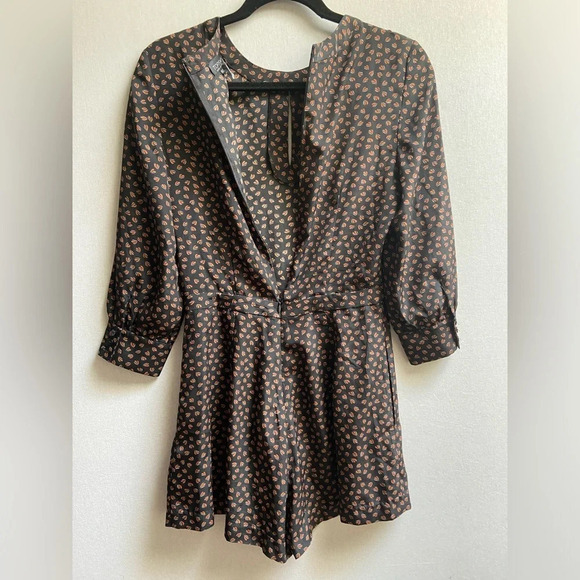Topshop leaf mural long sleeve neck tie romper  Sz 4 - Picture 3 of 12